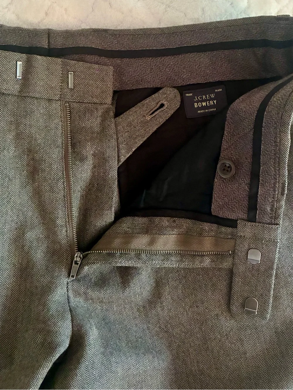 J. Crew Herringbone Slim Dress Pants in Gray